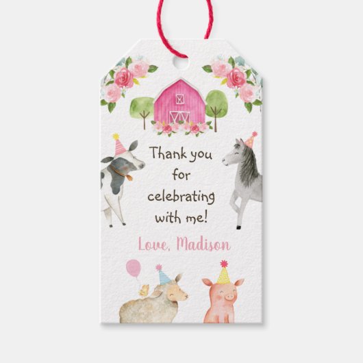 Roze Boerderij Barnyard Verjaardag Cadeaulabel (Voorkant)