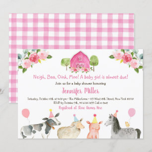 Roze Boerderij Bloemen Barnyard Baby shower Kaart
