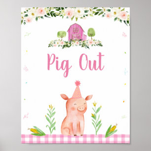 Roze Boerderij Dierlijk Varkens Verjaarddag Voedin Poster