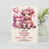 Roze Boerderij Heilige Koe Hoogland 1e Verjaardag Kaart (Staand voorkant)