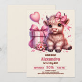 Roze Boerderij Heilige Koe Hoogland 1e Verjaardag Kaart (Voorkant / Achterkant)