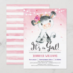 Roze Boerderij Koe Baby shower Girl Invitation Kaart