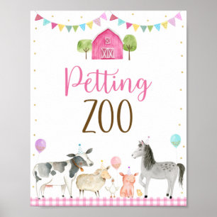Roze Boerderij Petting Zoo Birthday Sign Poster