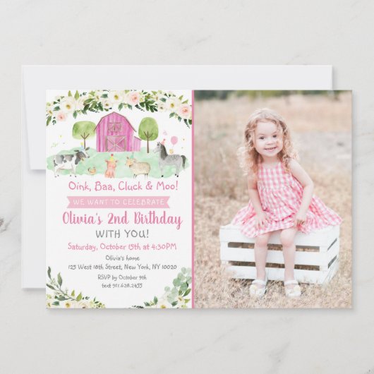 Roze Boerderij Verjaardag Kaart (Voorkant)