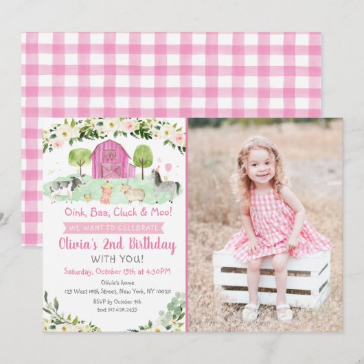 Roze Boerderij Verjaardag Kaart (Voorkant / Achterkant)
