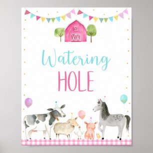 Roze Boerderij Watering Hole Birthday Sign Poster
