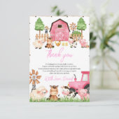 Roze boerderijdieren Baby shower Bedankkaart (Staand voorkant)