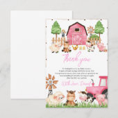 Roze boerderijdieren Baby shower Bedankkaart (Voorkant / Achterkant)