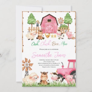 Roze boerderijdieren Baby shower Kaart