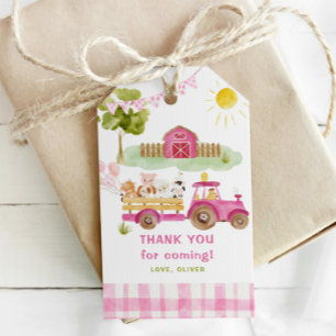 Roze boerderijdieren meisjes verjaardagsfeestje cadeaulabel