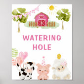 Roze Boerderijdieren verjaardagsfeestje Watering h Poster (Voorkant)