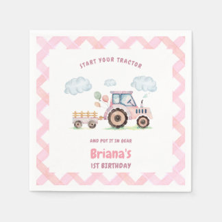 Roze boerderijtractor meisje verjaardag elke leeft servet