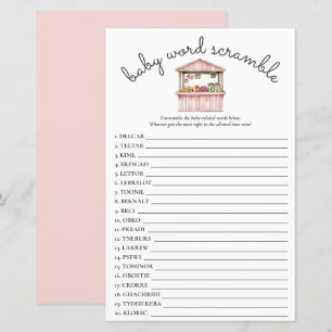 Roze Boeren Markt Baby shower Word Scramble Game