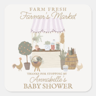 Roze Boeren Markt Boerderij Verse Baby shower Guns Vierkante Sticker