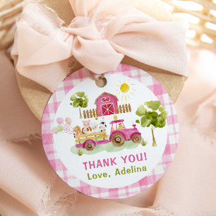 Roze boerenerf boerderijdieren verjaardag bedankjes labels