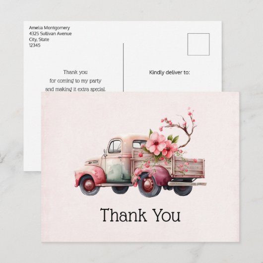Roze Boerenwagen Briefkaart (Voorkant / Achterkant)