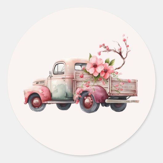 Roze Boerenwagen Ronde Sticker (Voorkant)
