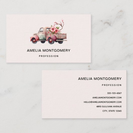 Roze  Boerenwagen Visitekaartje (Voorkant / Achterkant)