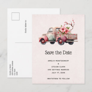 Roze Boer's Truck Bruiloft Save the Date Aankondigingskaart