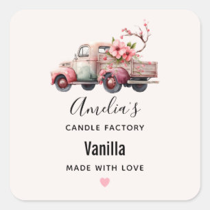Roze  Boer's Truck Candle Business Vierkante Sticker