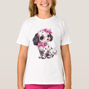 Roze Bogen en Bling Schattigee Dalmatische Pup T-shirt
