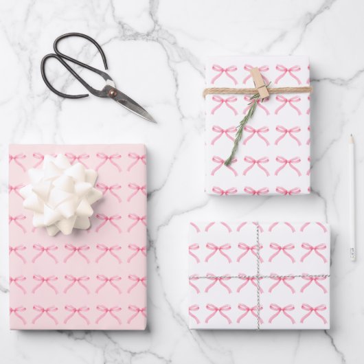 Roze Bogen Girly Coquette Patroon Wrapping Papier Inpakpapier Vel (Voorkant)