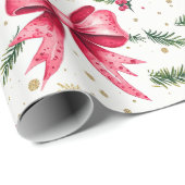 Roze Bogen Gouden Bellen Kerstmis Cadeaupapier (Rol Hoek)