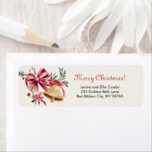 Roze Bogen Gouden Bellen Kerstmis Etiket (Insitu)