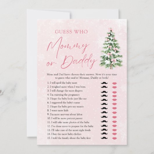 Roze Bogen Kerstboom Raad Wie Mam of Pap Spel Kaart (Voorkant)