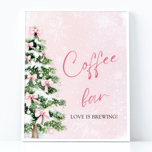 Roze Bogen Kerstboom Snowflake Koffiebar Teken Poster
