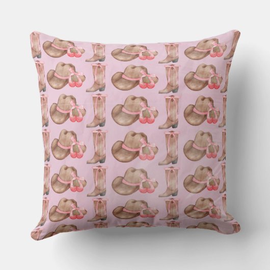 Roze, Bogen, Laarzen en Cowboy Petten Sierkussen (Achterkant)