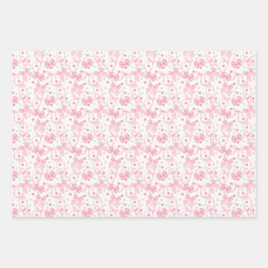 Roze bogen met roze en groene Stippen Inpakpapier Vel (Voorkant 3)