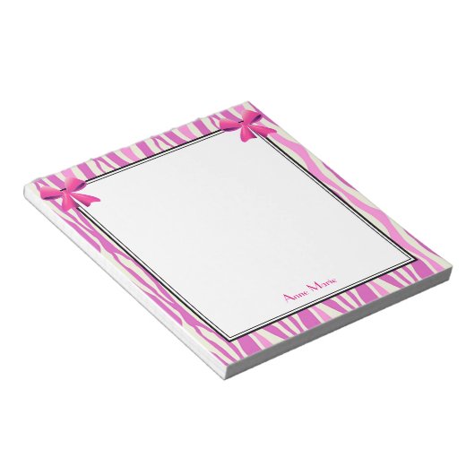 Roze bogen met roze Zebra Stripes patroon Notitieblok (Schuin)