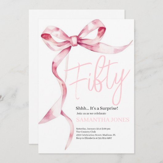 Roze Bogen Modern Vijftig 50ste Verjaardag Party Kaart (Voorkant / Achterkant)