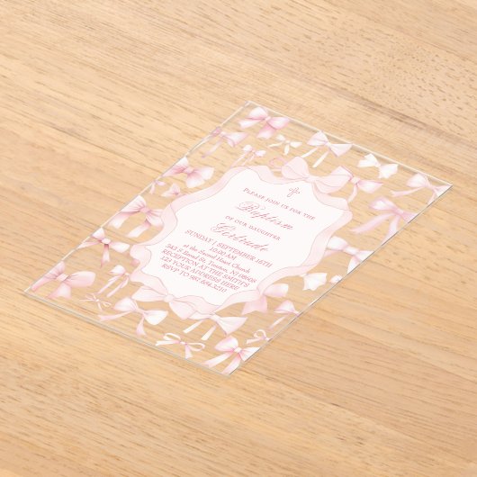 roze bogen ontwerp Doopsel Uitnodiging Acryl Uitnodigingen (Laagn)