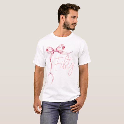 Roze Bogen Vijftig Modern Verjaardagsfeest T-shirt (Voorkant volledig)