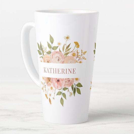 Roze Boheemse Bloemennaam Latte Mok (Linkerhoek)