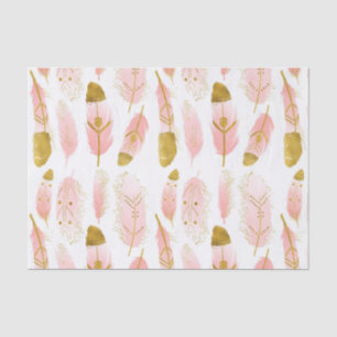 Roze Boheemse Veren met Gouden Folie Tissuepapier