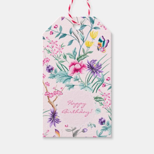 Roze Bohemen Chic Floral & Butterflies Gift Labels Cadeaulabel (Voorkant)