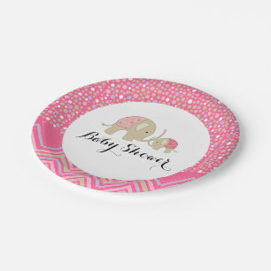 Roze Bohemen Elephant and Chevron Baby shower Papieren Bordje