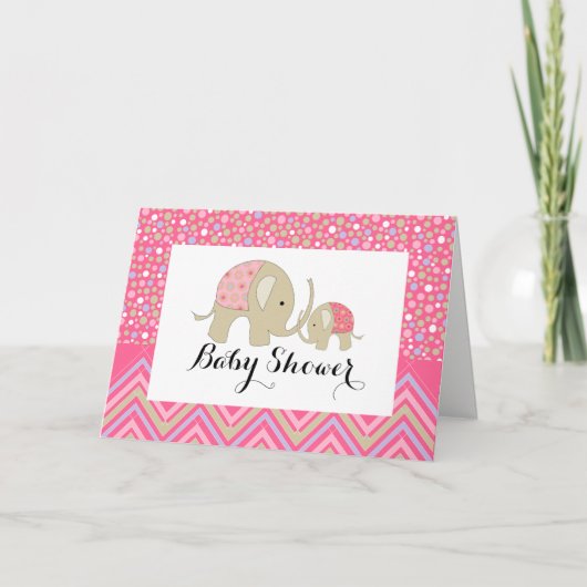 Roze Bohemen Elephant & Chevron Baby shower (Voorkant)