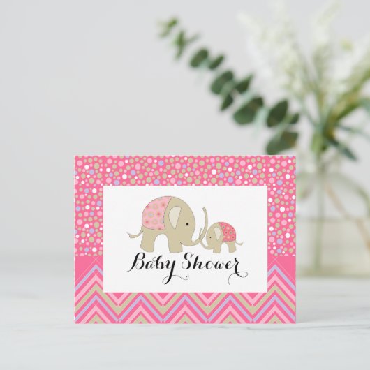 Roze Bohemen Elephant & Chevron Baby shower Uitnodiging Briefkaart (Staand voorkant)