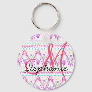 Roze Bohemen Waterverf Aztec Monogram Sleutelhanger