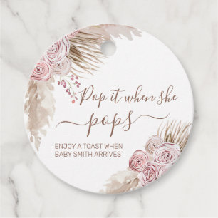 Roze Bohemian Floral Pampas Pop het als ze Poppen Bedankjes Labels
