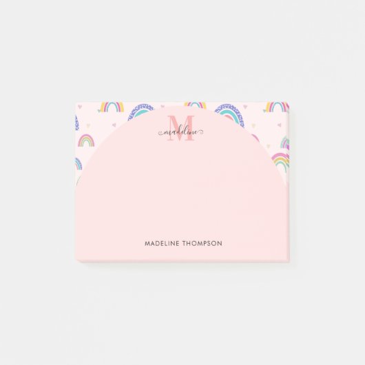 Roze Bohemian Rainbow Cute Monogram Post-it® Notes (Voorkant)