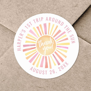 Roze Boho 1e verjaardag om de zon Ronde Sticker