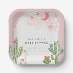 Roze Boho Arch Cactus Speelgoed Meisje Baby shower Papieren Bordje