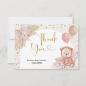 Roze Boho Beer Baby shower Hartelijk dank Bedankkaart (Voorkant)