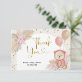 Roze Boho Beer Baby shower Hartelijk dank Bedankkaart (Staand voorkant)