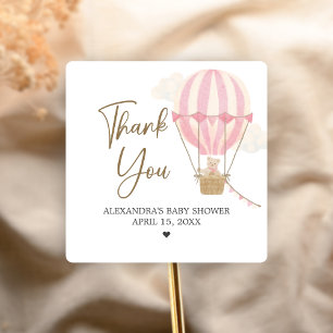 Roze Boho Beer Babyshower  Vierkante Sticker